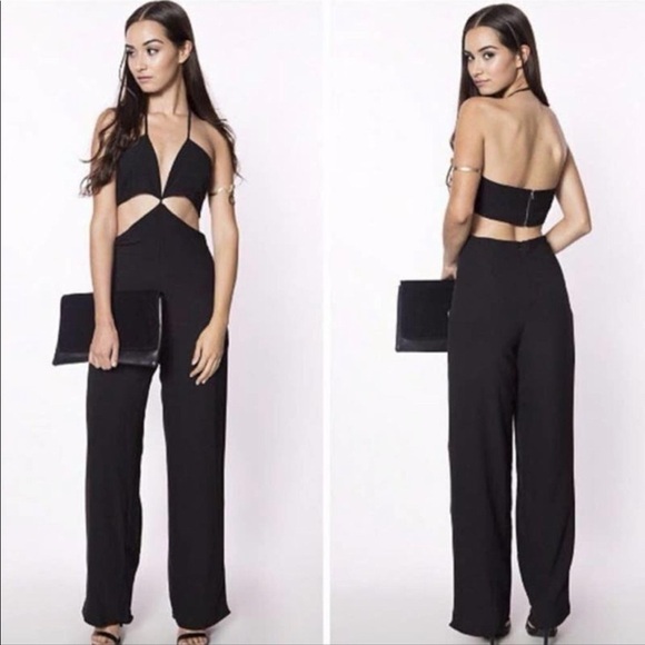 NEW L’Atiste by Amy Burgundy Wide Leg Jumpsuit Cutouts Halter Fully Lined Size S - Picture 8 of 16